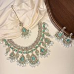 Mint and pearls Necklace set with earrings