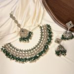 Green necklace set with earrings